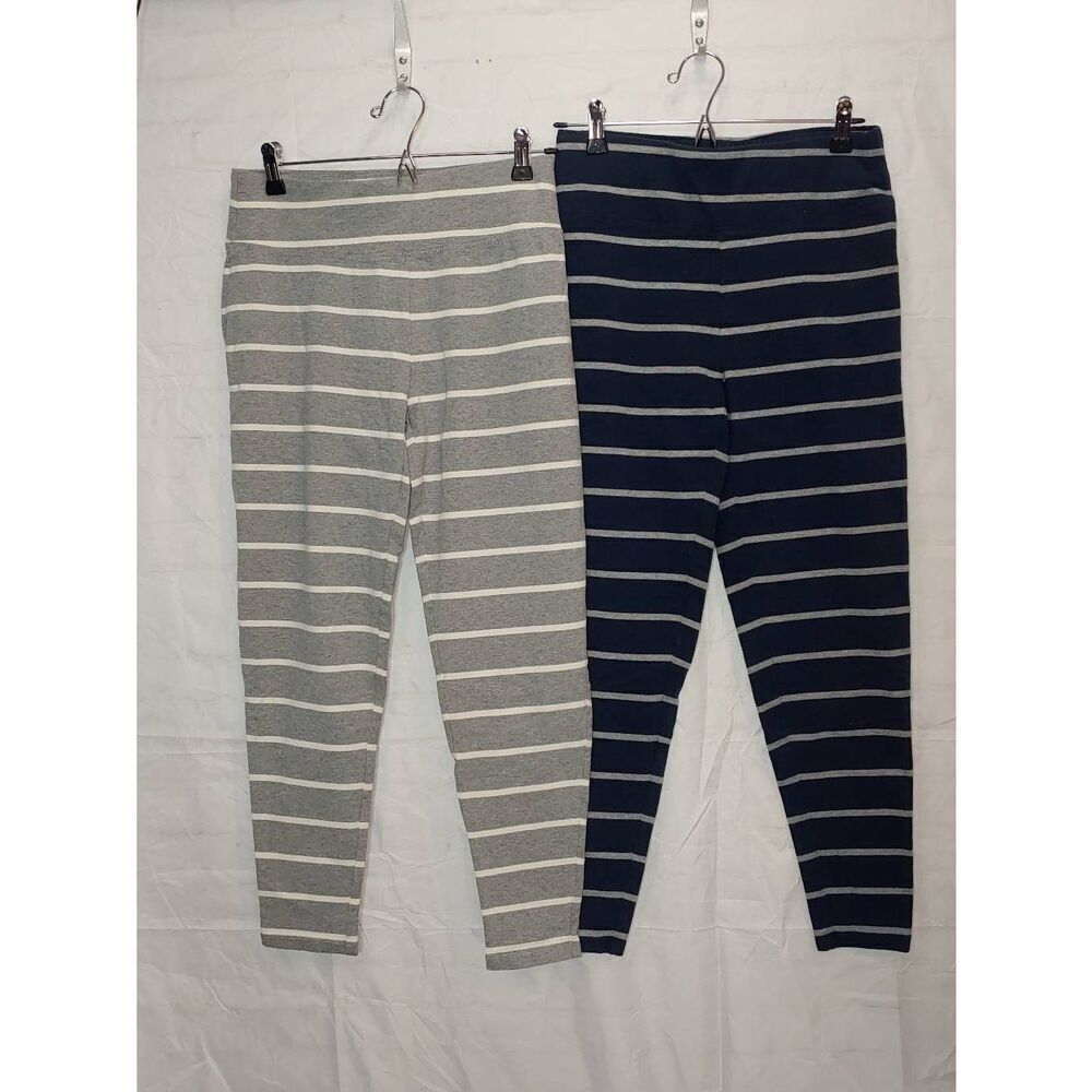 Lot Of 2 DG Lux Sport by Diane Gilman Women's Size Small Blue & Grey Striped Leg